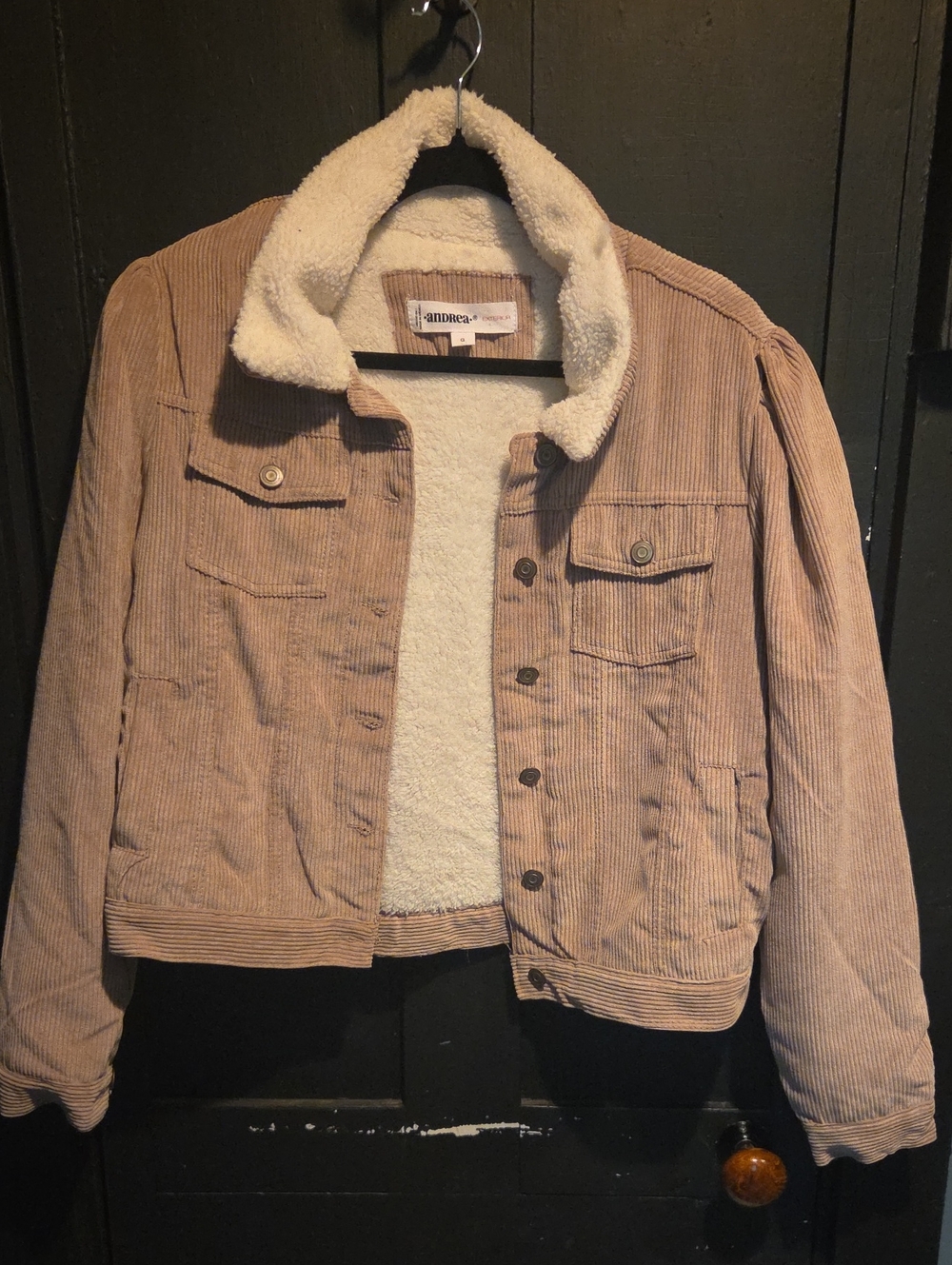 ANDREA FENZI Dusty Rose Corduroy Sherpa-Lined Bomber Jacket